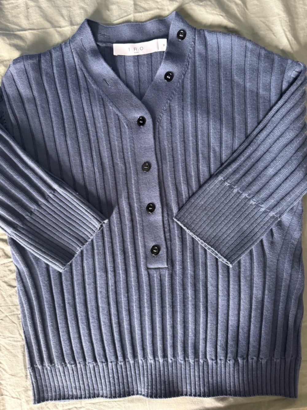 IRO Button-Front Ribbed Cardigan in Periwinkle - Picture 2 of 3